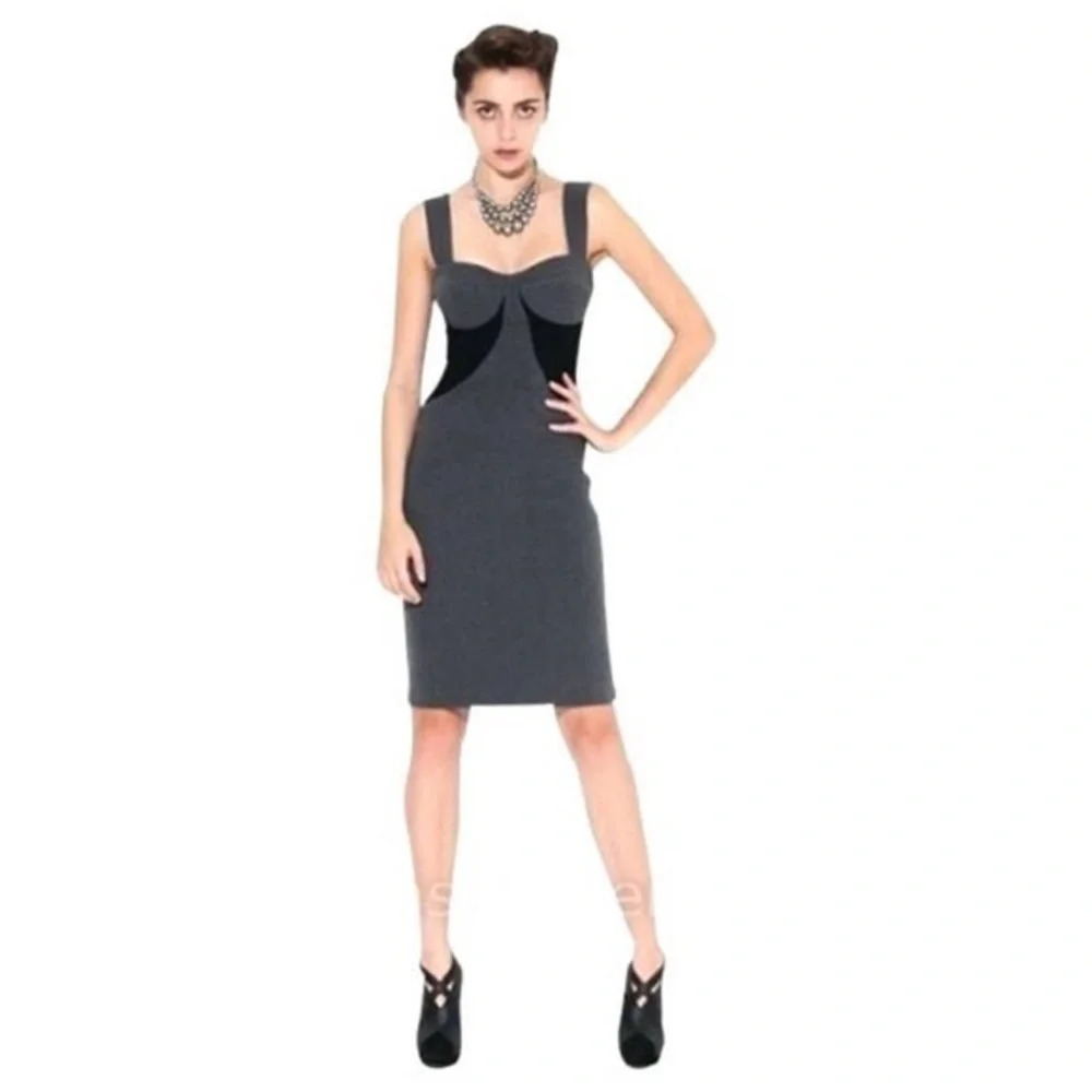Black Halo Gray & Black Bustier Dress 2 NWT $325